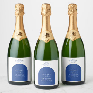 Étiquettes Pour Bouteilles De Vin Mousseux Coquilles Saint-Jacques Bleues Mariage sur la Plag