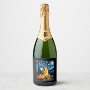 Étiquettes Pour Bouteilles De Vin Mousseux Corgi Amoureux de les chiens Peinture de van gogh