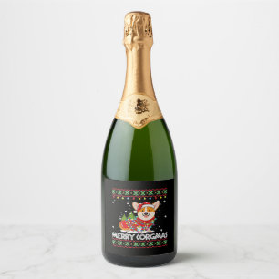 Étiquettes Pour Bouteilles De Vin Mousseux Corgi Chien Joyeux Corgmas Père Noël Corgi Mauvais