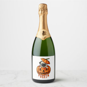 Étiquettes Pour Bouteilles De Vin Mousseux Costume de pug citrouille d'Halloween Pugkin pour