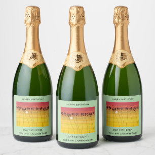 Étiquettes Pour Bouteilles De Vin Mousseux Coucher de soleil sympa, mignon et tropical