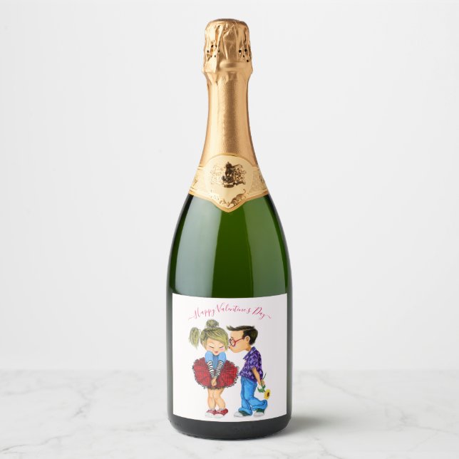 Étiquettes Pour Bouteilles De Vin Mousseux Couple Love Valentine's Day Sparkling Vin Étiquett (Devant)
