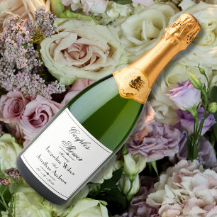 Étiquettes Pour Bouteilles De Vin Mousseux Couples Douche Simple Élégant Script Noms Chic