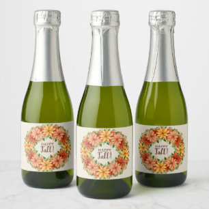 Étiquettes Pour Bouteilles De Vin Mousseux Couronne florale automnale de feuillage d'automne