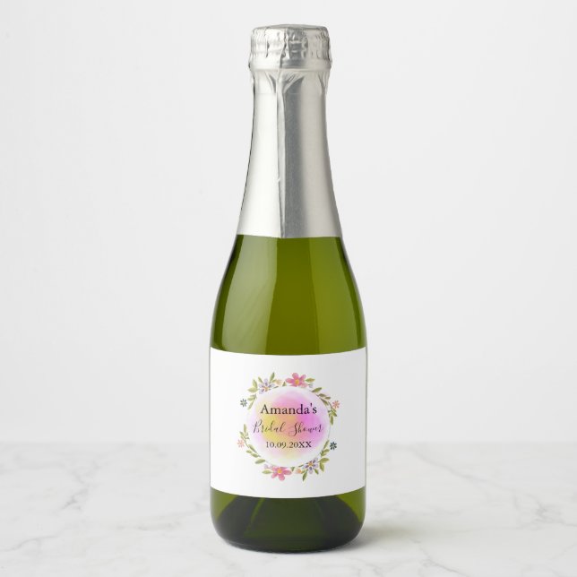 Étiquettes Pour Bouteilles De Vin Mousseux Couronne florale rose élégante pour la Mariée (Devant)
