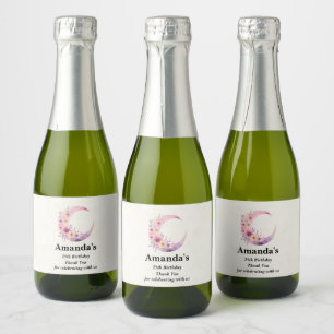 Étiquettes Pour Bouteilles De Vin Mousseux Crescent rose Lune Anniversaire Merci