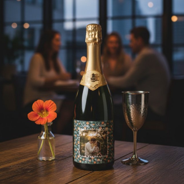 Étiquettes Pour Bouteilles De Vin Mousseux Custom Floral Engagement Photo Champagne  (Créateur téléchargé)