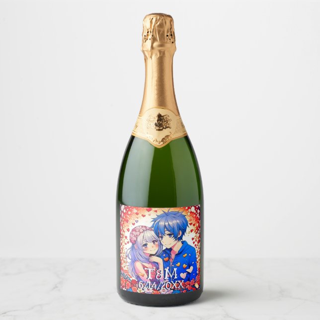 Étiquettes Pour Bouteilles De Vin Mousseux Cute Anime Mariage à thème (Devant)