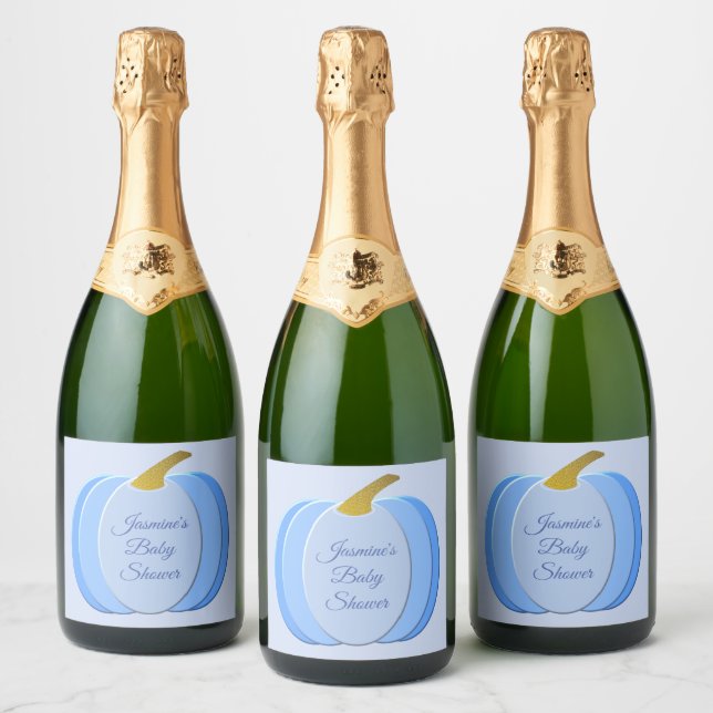 Étiquettes Pour Bouteilles De Vin Mousseux Cute Blue Baby Boy Citrouille Baby shower personna (Bouteilles)