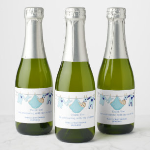 Étiquettes Pour Bouteilles De Vin Mousseux Cute Blue Boy Baby shower Mini