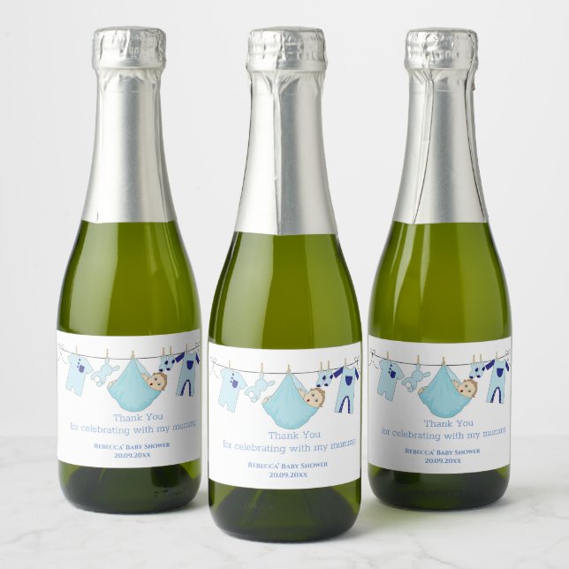 Étiquettes Pour Bouteilles De Vin Mousseux Cute Blue Boy Baby shower Mini (Bouteilles)