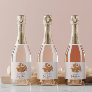 Étiquettes Pour Bouteilles De Vin Mousseux Cute Boho Retro Baby shower Floral Nom personnalis