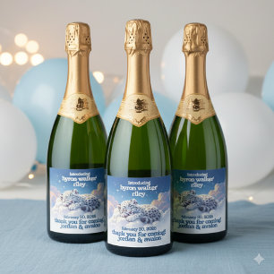 Étiquettes Pour Bouteilles De Vin Mousseux Cute léopard des neiges dormir sur le Baby shower