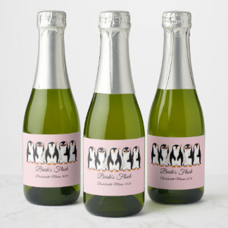 Étiquettes Pour Bouteilles De Vin Mousseux Cute Penguin Bride's Flock Rose Enterrement de Vie
