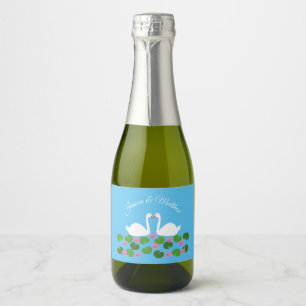 Étiquettes Pour Bouteilles De Vin Mousseux Cygnes blancs et nénuphars Mariage Personnalisé