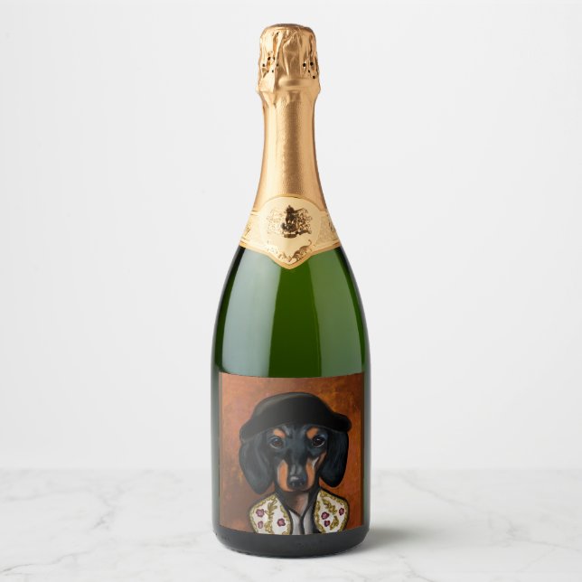 ÉTIQUETTES POUR BOUTEILLES DE VIN MOUSSEUX DACHSHUND            (Devant)