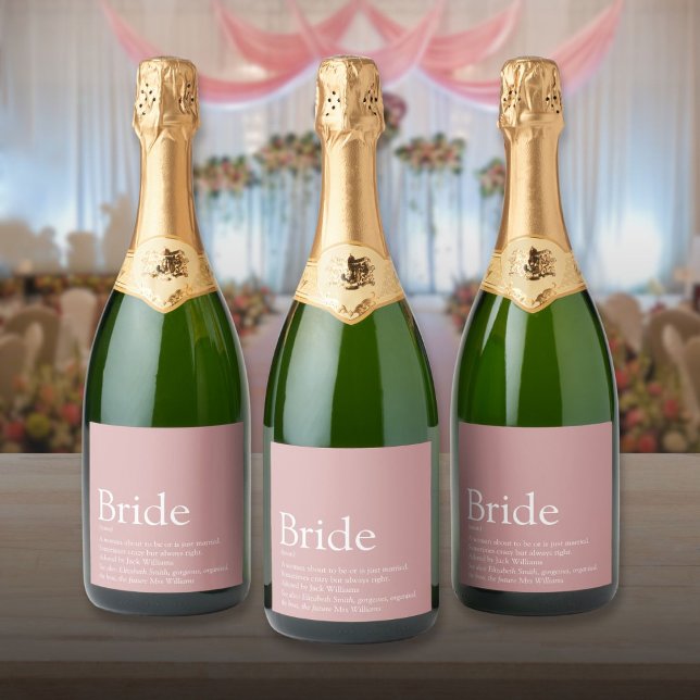 Étiquettes Pour Bouteilles De Vin Mousseux Définition de la mariée, Baby Shower, Mariage (Bride Definition Bridal Shower Wedding Dusty Rose Sparkling Wine Label)