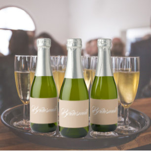 Étiquettes Pour Bouteilles De Vin Mousseux Demoiselle d'honneur de mariage de style beige
