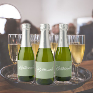 Étiquettes Pour Bouteilles De Vin Mousseux Demoiselle d'honneur écriture stylisée vert sauge