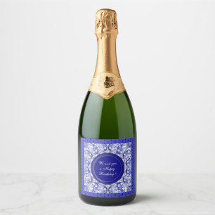 Étiquettes Pour Bouteilles De Vin Mousseux Dentelle en céramique Bleu de Grèce