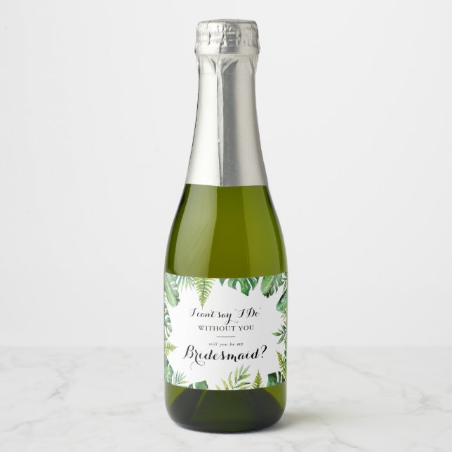 Étiquettes Pour Bouteilles De Vin Mousseux Destination Tropical Green Bridesmaid Proposition (Devant)