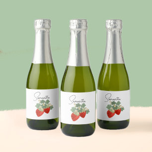 Étiquettes Pour Bouteilles De Vin Mousseux Deux fraises rouges avec feuilles et fleurs Frui