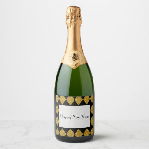 Étiquettes Pour Bouteilles De Vin Mousseux Diamant noir et or Gatsby Nouvel An des années 192
