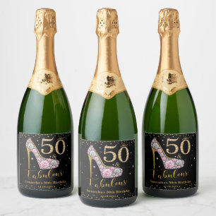 Étiquettes Pour Bouteilles De Vin Mousseux Diamond Parties scintillant Cinquante et fabuleux 