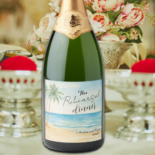 Étiquettes Pour Bouteilles De Vin Mousseux Dîner de répétition Plage et Palm Trees Mariage