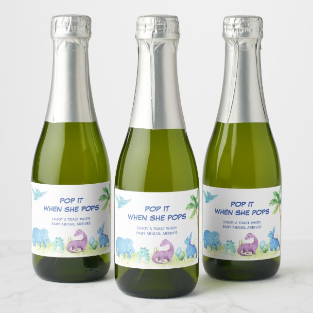 Étiquettes Pour Bouteilles De Vin Mousseux Dinosaur Pop It When She Pops Mini (Bouteilles)