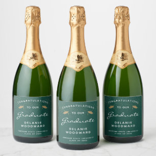 Étiquettes Pour Bouteilles De Vin Mousseux Diplôme Casquette Or Écriture Blanche Vert Foncé G