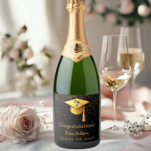 Étiquettes Pour Bouteilles De Vin Mousseux Diplômé de la fête noire or casquette 2025