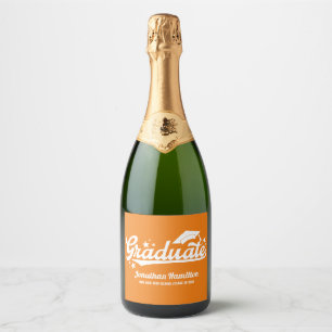 Étiquettes Pour Bouteilles De Vin Mousseux Diplômé Orange Et Typographie Blanche Remise des