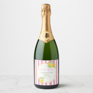 Étiquettes Pour Bouteilles De Vin Mousseux Diplômée fraîchement Lemon Pink Stripes Remise des