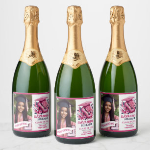 Étiquettes Pour Bouteilles De Vin Mousseux Diplômée Glamour Rose Personnalisée avec Photo Éti