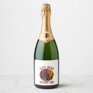 Étiquettes Pour Bouteilles De Vin Mousseux Dis Boo Halloween effrayant Maison hantée Chat noi