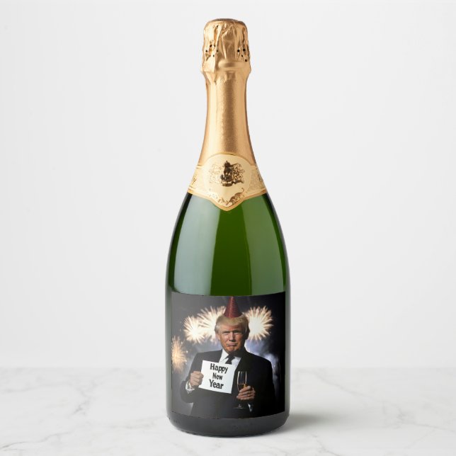 Étiquettes Pour Bouteilles De Vin Mousseux Donald Trump célèbre le style du Nouvel An (Devant)