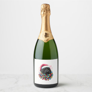 Étiquettes Pour Bouteilles De Vin Mousseux Doodle noir Labradoodle Noël Arbre de Noël Lumière