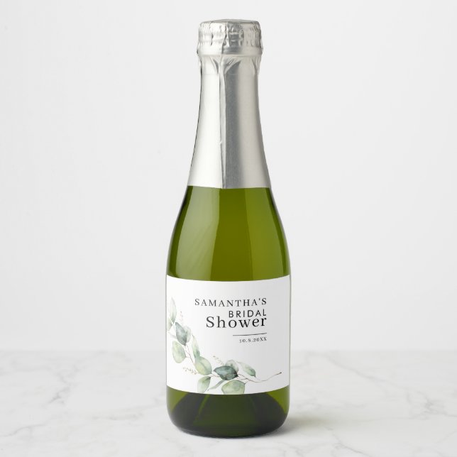 Étiquettes Pour Bouteilles De Vin Mousseux Douce Eau de Eucalyptus Aquarelle Fête de Mariage  (Devant)