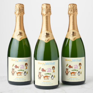 Étiquettes Pour Bouteilles De Vin Mousseux Douce Fête de Naissance Safari Colorée Né Pour Êtr