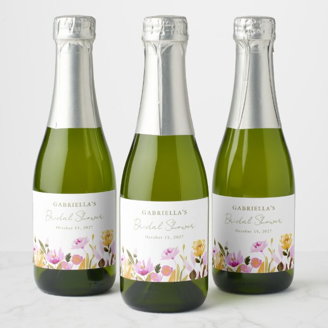 Étiquettes Pour Bouteilles De Vin Mousseux Douce Mariée Fleurie Rose Olive personnalisée (Bouteilles)