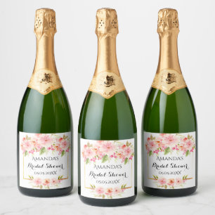 Étiquettes Pour Bouteilles De Vin Mousseux Douce pluie de mariage rose blanche or florales él