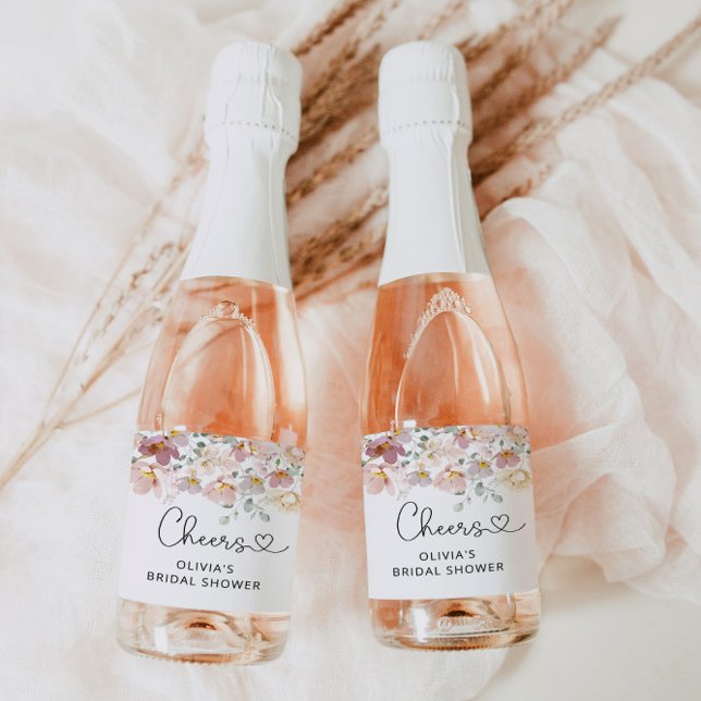 Étiquettes Pour Bouteilles De Vin Mousseux Douche à nuptiale rose pâle (Créateur téléchargé)
