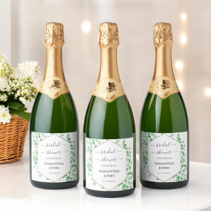 Étiquettes Pour Bouteilles De Vin Mousseux Douche de mariée Eucalyptus vert Blanc 