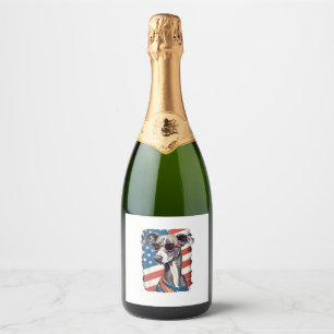 Étiquettes Pour Bouteilles De Vin Mousseux Drapeau américain 4 juillet Chien gris italien