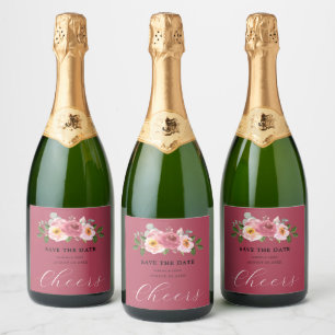 Étiquettes Pour Bouteilles De Vin Mousseux Dusty Rose   Mariage floral rose pâle