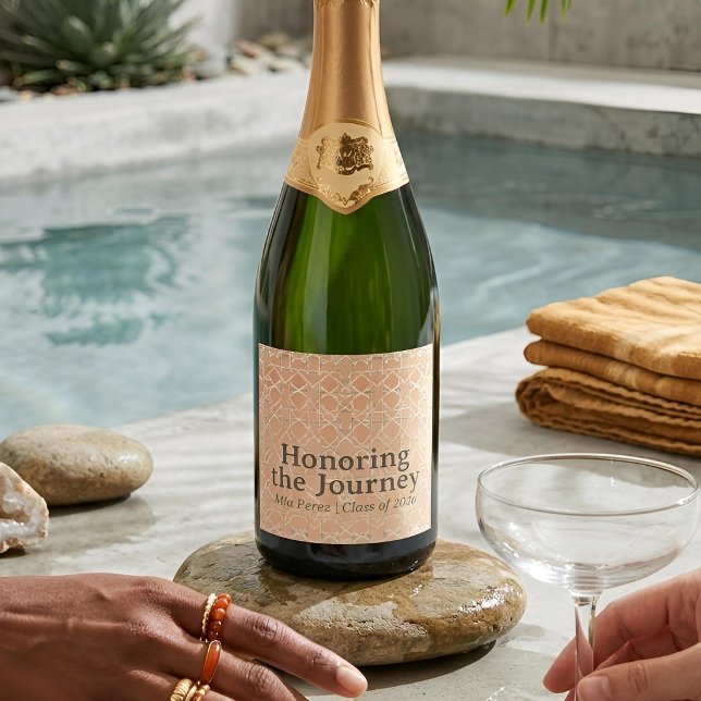 Étiquettes Pour Bouteilles De Vin Mousseux Earthy Arabesque | Terracotta & Sage Personalised (Graduation Event)