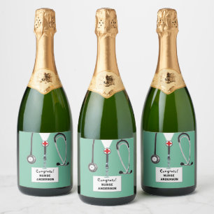 Étiquettes Pour Bouteilles De Vin Mousseux École d'infirmières diplômée infirmière Vin pétill