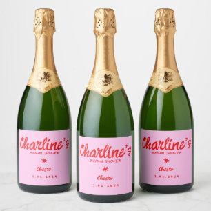 Étiquettes Pour Bouteilles De Vin Mousseux Écriture manuscrite rose pastel Fête des mariées r