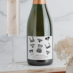 Étiquettes Pour Bouteilles De Vin Mousseux Écriture moderne pinceau lingerie douche de mariag